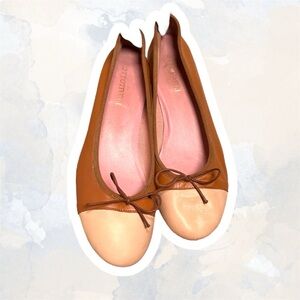 Two-tone Camel and Cream Block Heel Ballet Flats